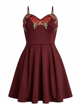B. Darlin Burgundy Floral Embroidered Fit and Flare Dress Junior 13-14